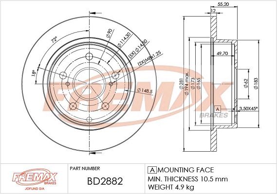 Stabdžių diskas FREMAX BD-2882