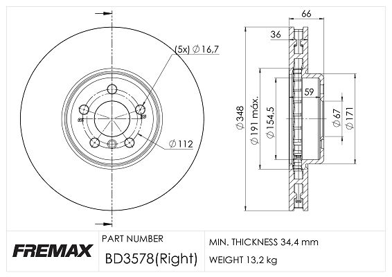 Гальмівний диск FREMAX BD-3578