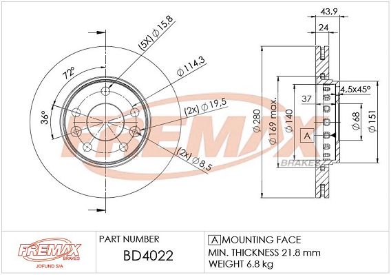 Гальмівний диск FREMAX BD-4022