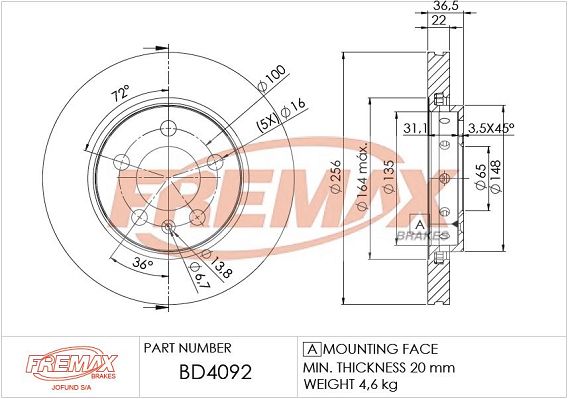 Гальмівний диск FREMAX BD-4092