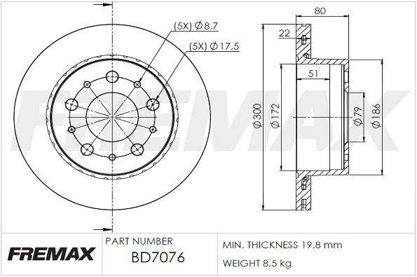 Stabdžių diskas FREMAX BD-7076
