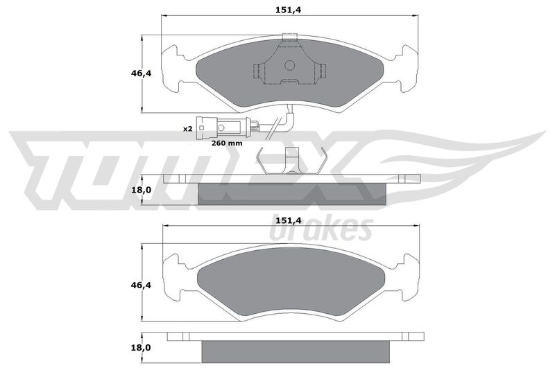 Комплект гальмівних накладок, дискове гальмо TOMEX Brakes TX 10-282