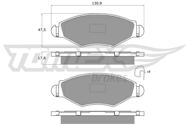 Stabdžių trinkelių rinkinys, diskinis stabdys TOMEX Brakes TX 13-43