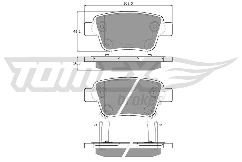 Stabdžių trinkelių rinkinys, diskinis stabdys TOMEX Brakes TX 13-62