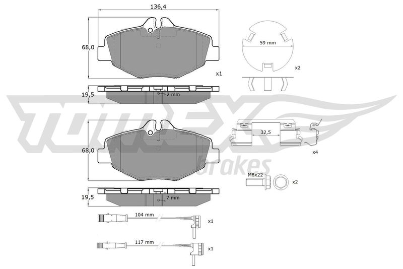 Комплект гальмівних накладок, дискове гальмо TOMEX Brakes TX 14-29