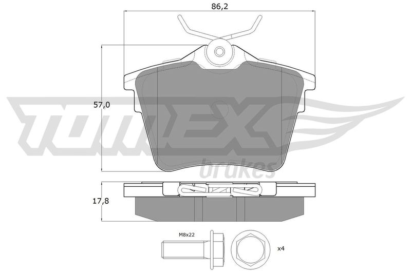 Комплект гальмівних накладок, дискове гальмо TOMEX Brakes TX 14-69