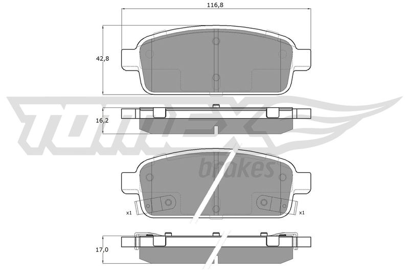 Комплект гальмівних накладок, дискове гальмо TOMEX Brakes TX 16-52