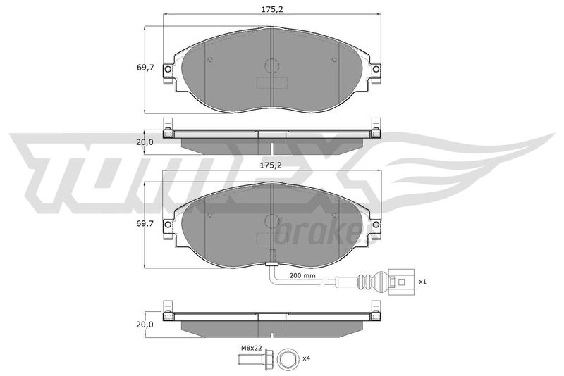 Комплект гальмівних накладок, дискове гальмо TOMEX Brakes TX 16-84