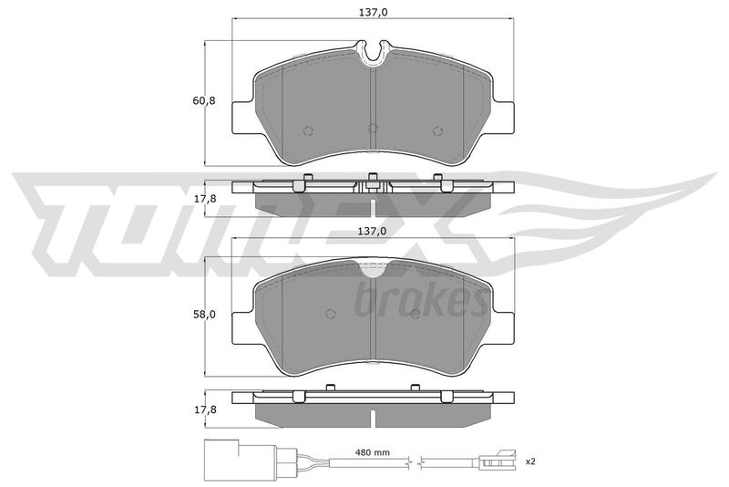 Комплект гальмівних накладок, дискове гальмо TOMEX Brakes TX 16-961