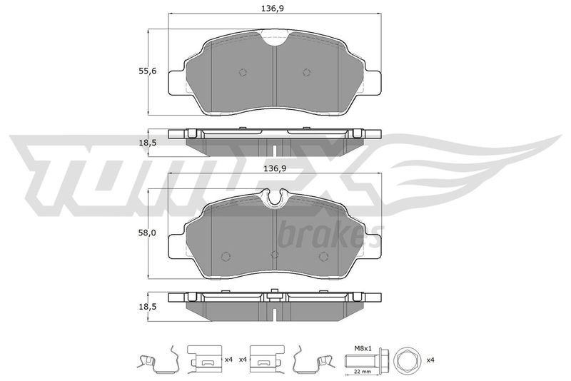 Stabdžių trinkelių rinkinys, diskinis stabdys TOMEX Brakes TX 18-92