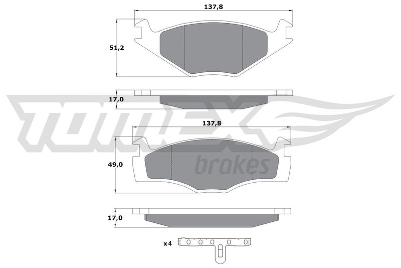 Комплект гальмівних накладок, дискове гальмо TOMEX Brakes TX 10-141