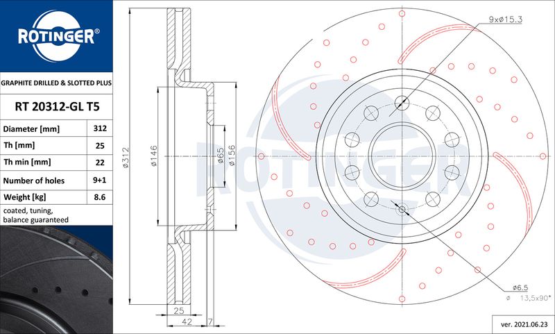 Brake Disc ROTINGER rt 20312-gl t5