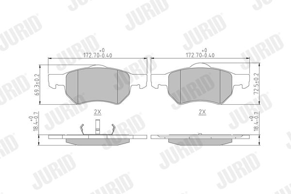 Комплект гальмівних накладок, дискове гальмо JURID 572509J