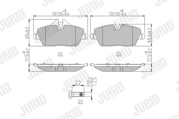 Комплект гальмівних накладок, дискове гальмо JURID 573733J