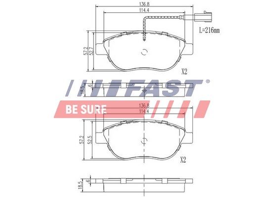 Комплект гальмівних накладок, дискове гальмо FAST FT29144