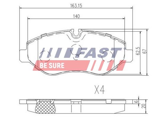 Комплект гальмівних накладок, дискове гальмо FAST FT29019