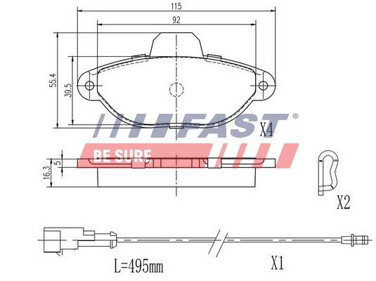 Комплект гальмівних накладок, дискове гальмо FAST FT29051