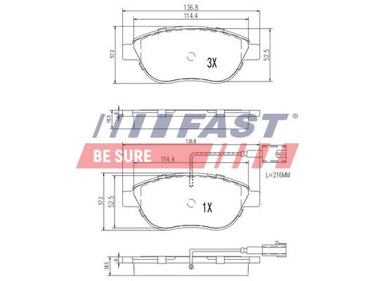 Комплект гальмівних накладок, дискове гальмо FAST FT29113