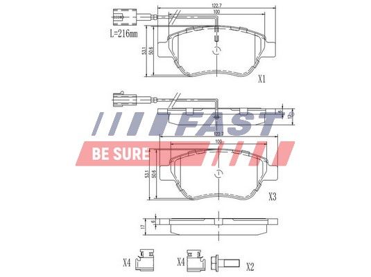 Комплект гальмівних накладок, дискове гальмо FAST FT29124