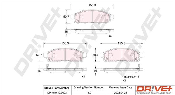 Brake Pad Set, disc brake Dr!ve+ DP1010.10.0003