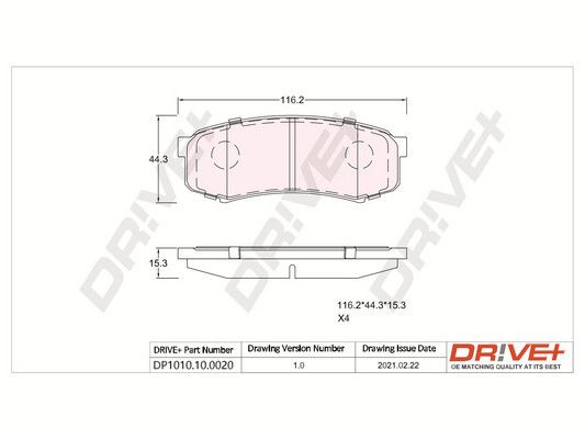 Stabdžių trinkelių rinkinys, diskinis stabdys Dr!ve+ DP1010.10.0020