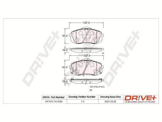 Комплект гальмівних накладок, дискове гальмо Dr!ve+ DP1010.10.0026