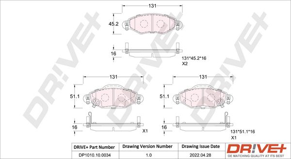 Brake Pad Set, disc brake Dr!ve+ DP1010.10.0034