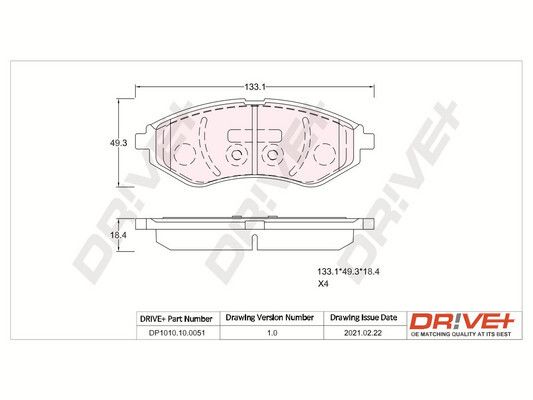 Stabdžių trinkelių rinkinys, diskinis stabdys Dr!ve+ DP1010.10.0051