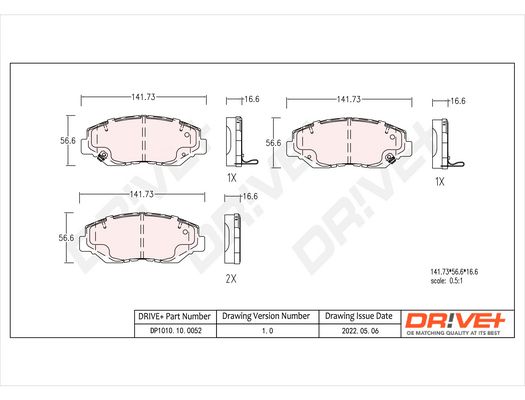 Комплект гальмівних накладок, дискове гальмо Dr!ve+ DP1010.10.0052