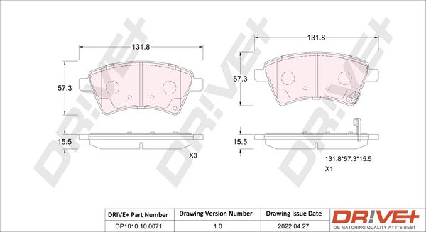 Brake Pad Set, disc brake Dr!ve+ DP1010.10.0071