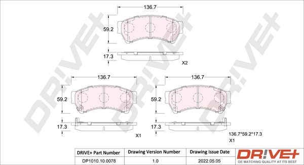 Brake Pad Set, disc brake Dr!ve+ DP1010.10.0078