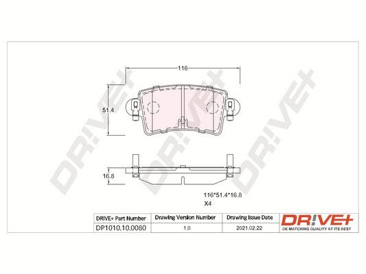 Brake Pad Set, disc brake Dr!ve+ DP1010.10.0080