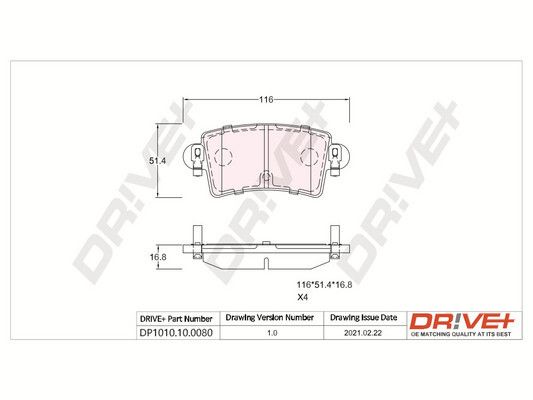 Stabdžių trinkelių rinkinys, diskinis stabdys Dr!ve+ DP1010.10.0080