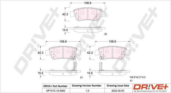 Brake Pad Set, disc brake Dr!ve+ DP1010.10.0082