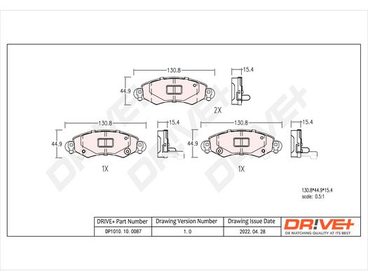 Stabdžių trinkelių rinkinys, diskinis stabdys Dr!ve+ DP1010.10.0087