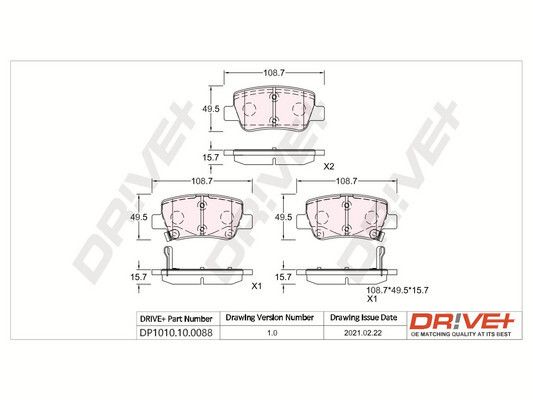 Stabdžių trinkelių rinkinys, diskinis stabdys Dr!ve+ DP1010.10.0088