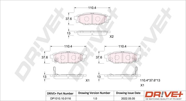 Brake Pad Set, disc brake Dr!ve+ DP1010.10.0116