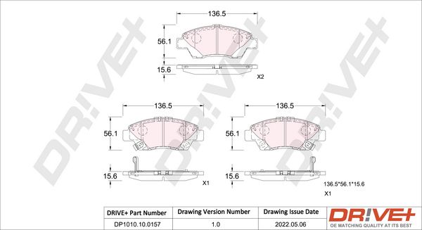 Brake Pad Set, disc brake Dr!ve+ DP1010.10.0157