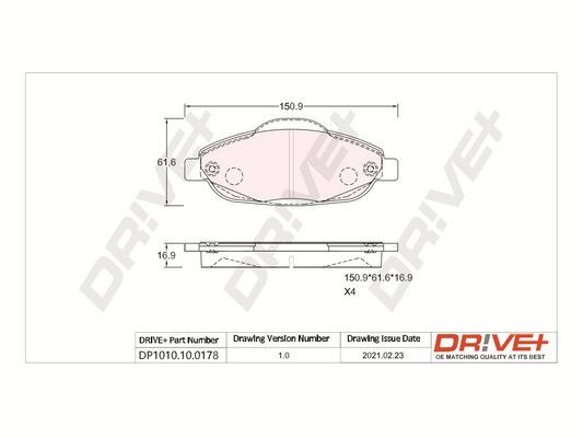 Brake Pad Set, disc brake Dr!ve+ DP1010.10.0178