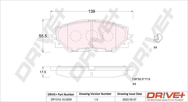 Brake Pad Set, disc brake Dr!ve+ DP1010.10.0209