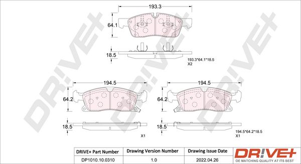 Brake Pad Set, disc brake Dr!ve+ DP1010.10.0310