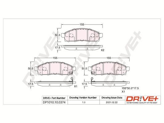 Brake Pad Set, disc brake Dr!ve+ DP1010.10.0374