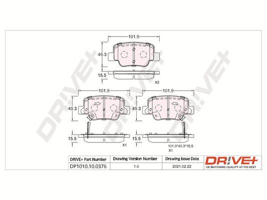 Stabdžių trinkelių rinkinys, diskinis stabdys Dr!ve+ DP1010.10.0376