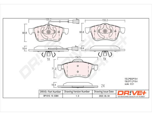 Stabdžių trinkelių rinkinys, diskinis stabdys Dr!ve+ DP1010.10.0384