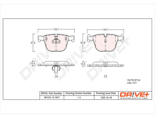 Brake Pad Set, disc brake Dr!ve+ DP1010.10.0477