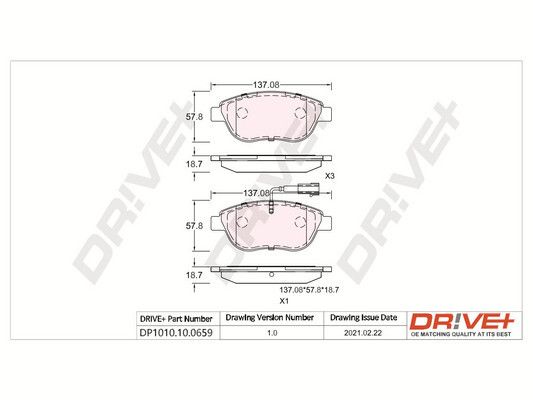 Комплект гальмівних накладок, дискове гальмо Dr!ve+ DP1010.10.0659