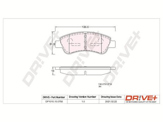 Brake Pad Set, disc brake Dr!ve+ DP1010.10.0758