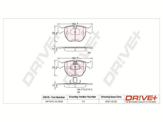 Комплект гальмівних накладок, дискове гальмо Dr!ve+ DP1010.10.0805