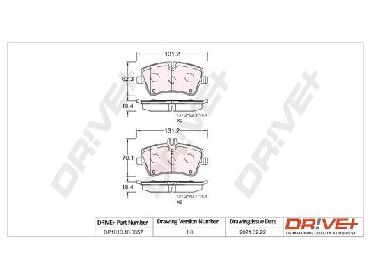 Комплект гальмівних накладок, дискове гальмо Dr!ve+ DP1010.10.0857