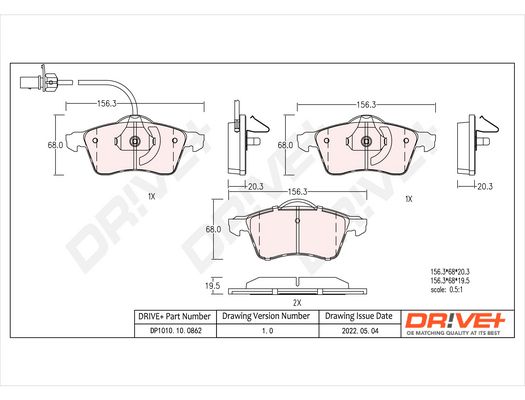 Brake Pad Set, disc brake Dr!ve+ DP1010.10.0862